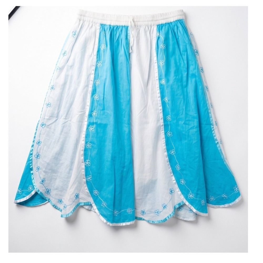 Laddi Skirt Cotton Boho Embroidered Flowy Blue White Festival One Size NWT